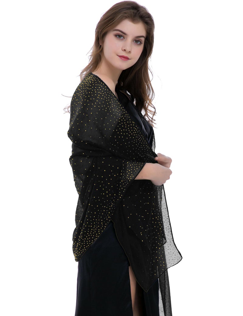 BANETTETA Black Shawls and Wraps for Evening Dress, Shawl Wraps for Women Formal Evening Dress (Black Gold) - Image 3